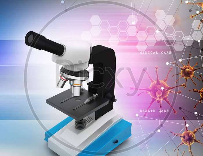 Microscope With Virus In Color Background