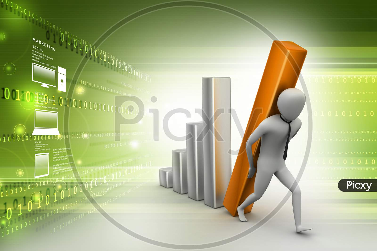 3D Man Holding Business Graph In Color Background