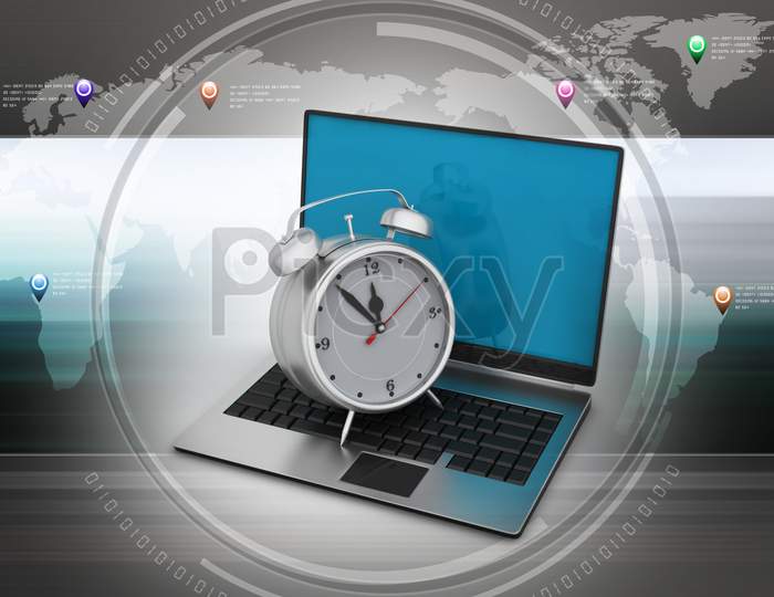 A Laptop with Clock on it