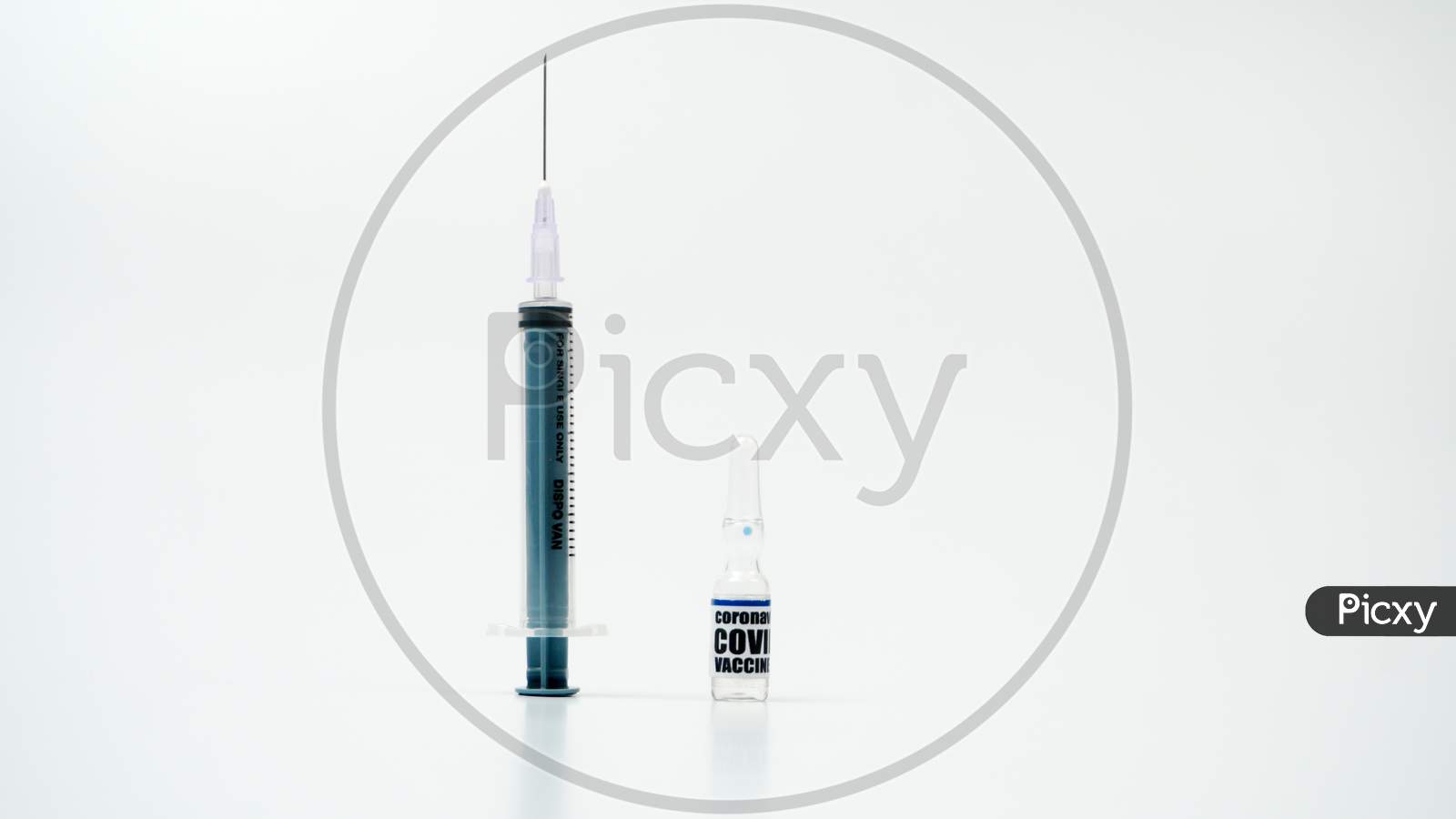 Covid-19 Ampoule Corona Virus 2019-Ncov Vaccine Syringe Injection Vials Medicine Drug Bottle. Vaccination, Immunization, Treatment To Cure Covid-19 Corona Virus Infection. Medical Concept.