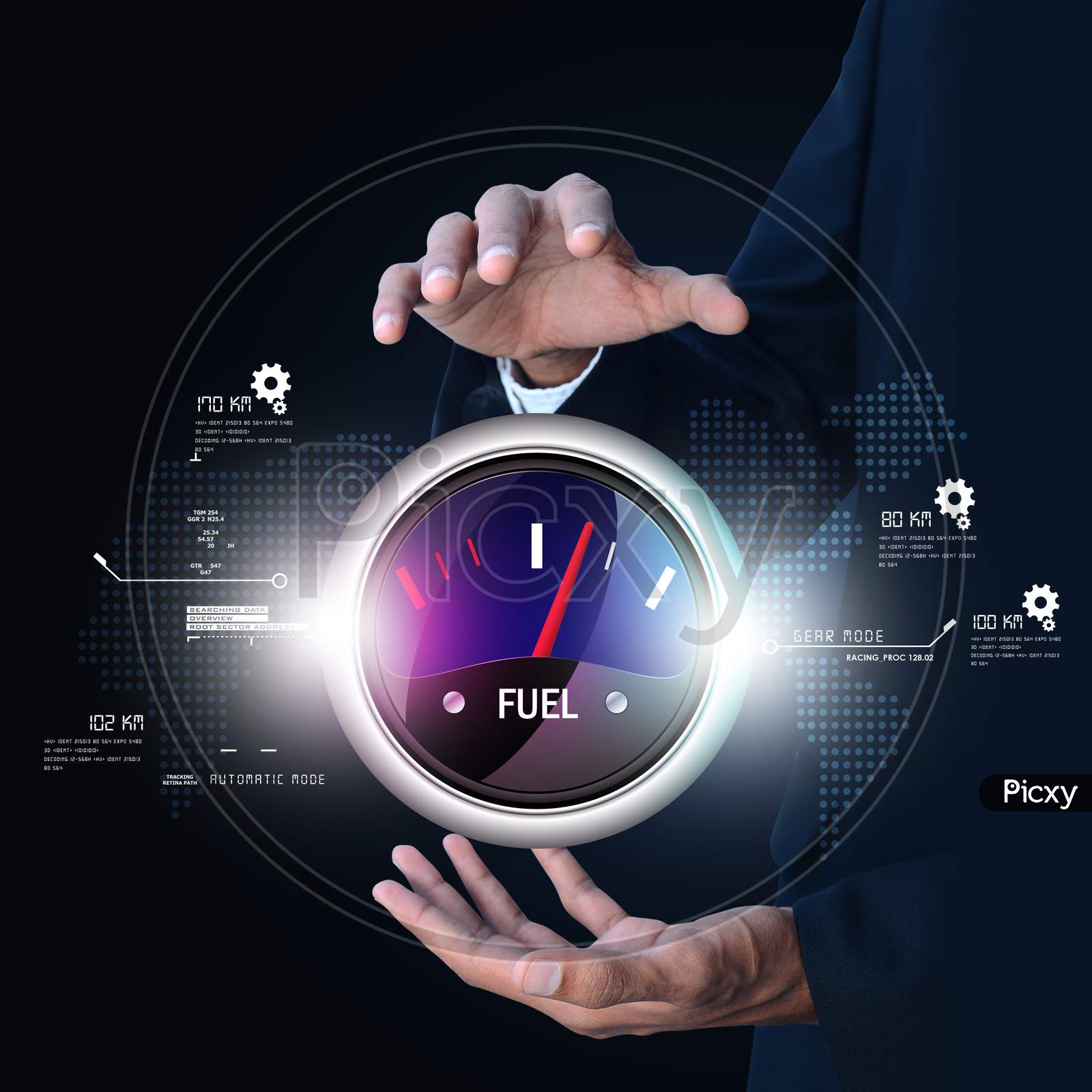 Close up shot of a person's hands with a Fuel Indicator