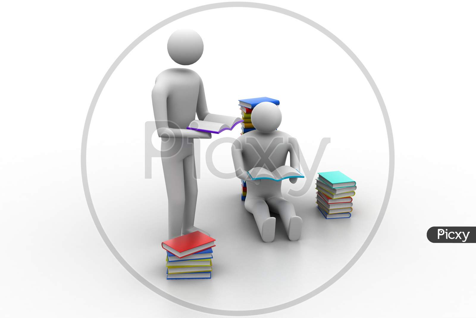 3D People Reading Book, Education Concept