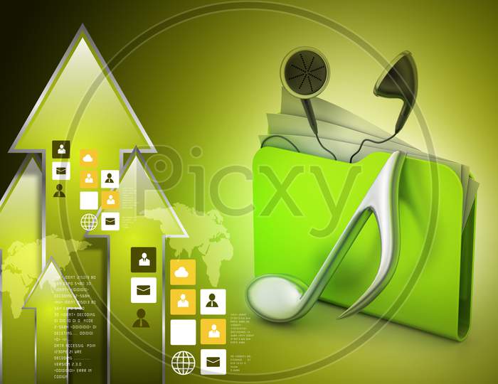 Folder 3D Icon With Musical Notes Isolated On White