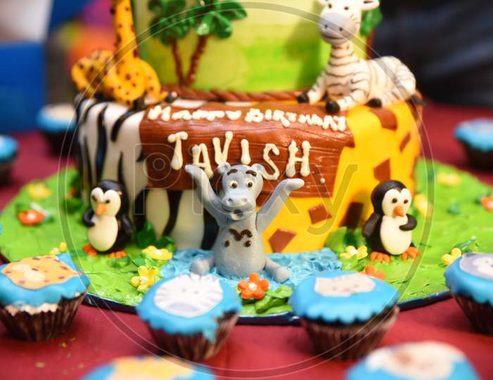 Cute cake with selective focus to show Hippo sitting with blur background