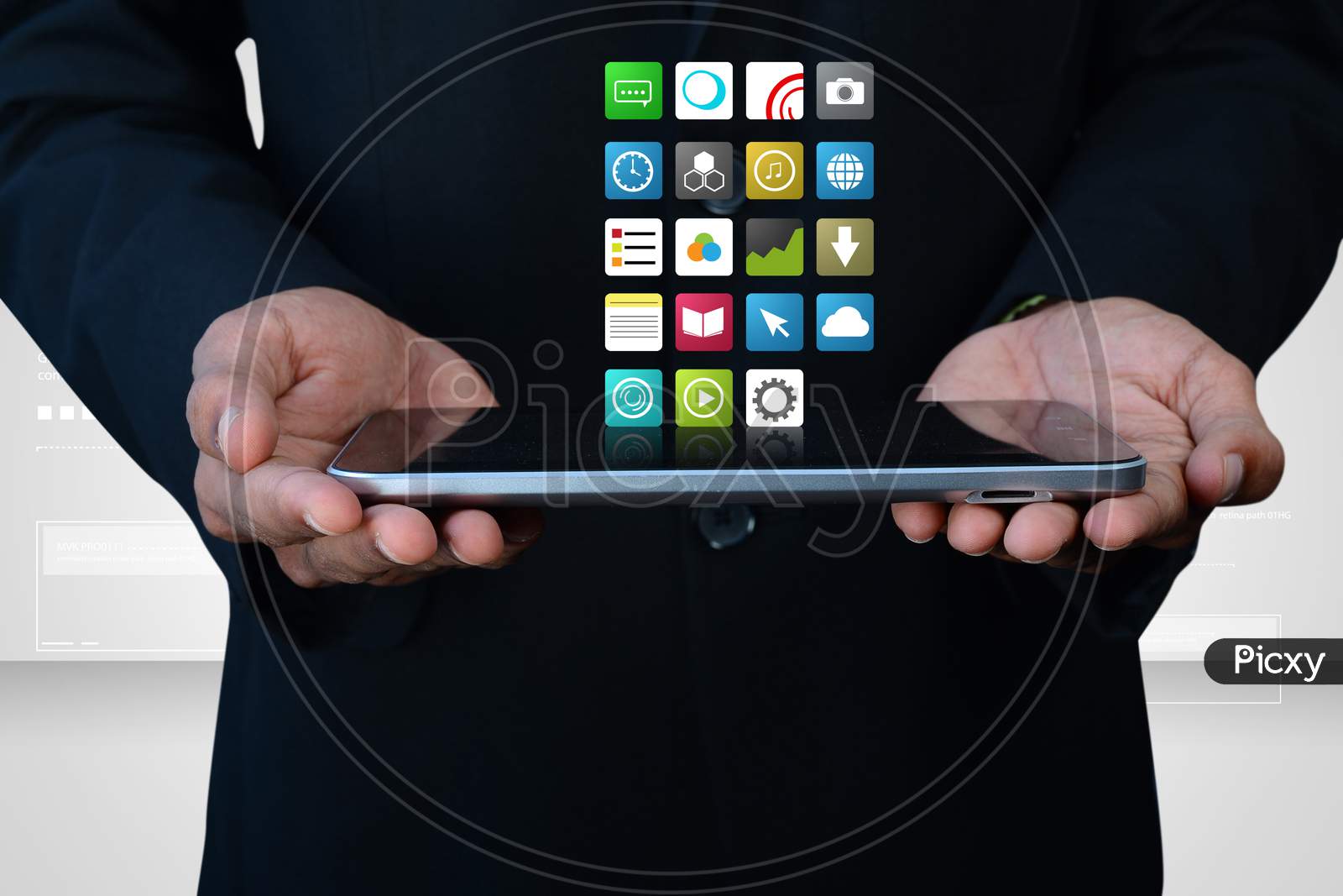 Man Showing  The  App Icons In Digital Tablet