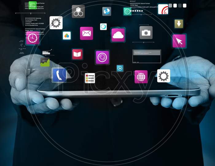 Man Showing App Icons