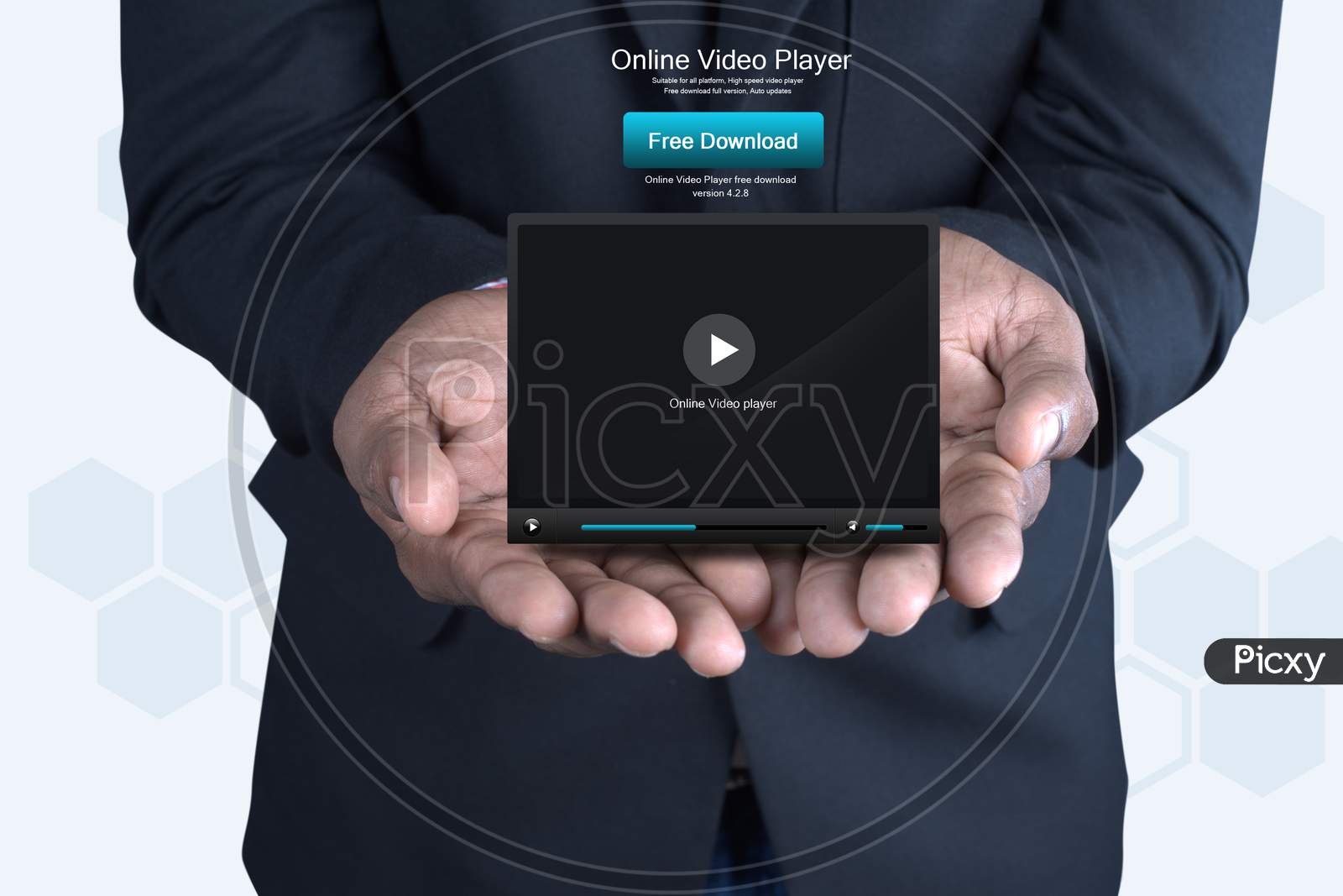 Close up shot of a Person's hands with Online Video Player