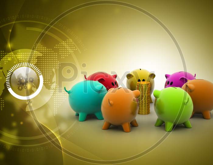 Group of Piggy Banks with Money