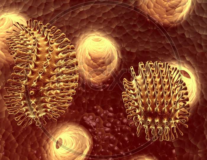 Digital Illustration Of Rabies Virus In Colour Background