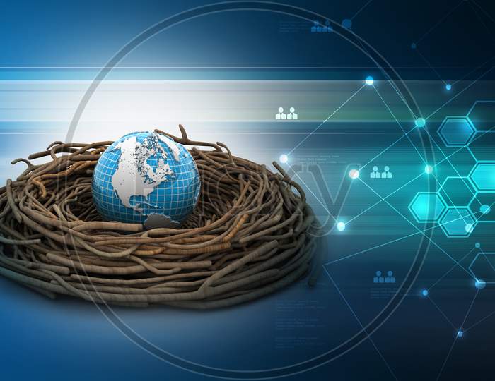 Globe On Nest In Color Background
