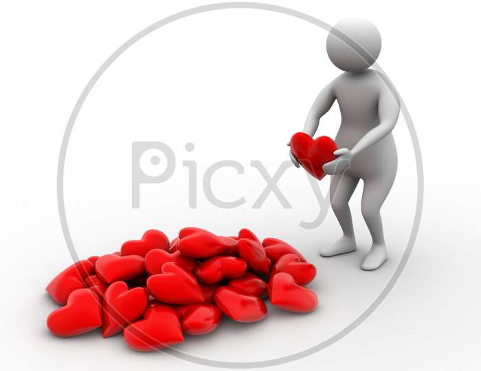 3D Man Holding Heart In His Hands