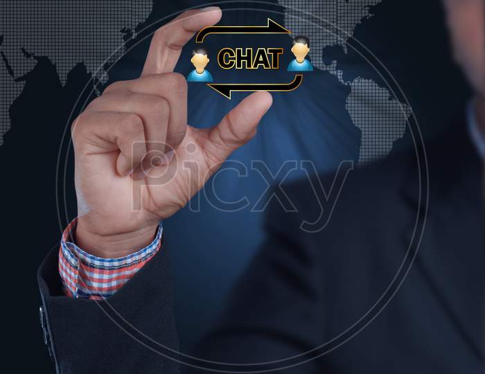 Close up shot of Person's Hand holding Chat Icon