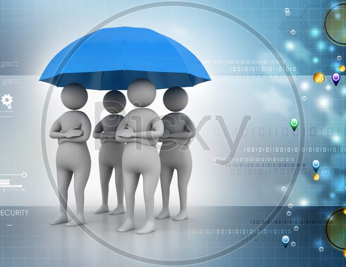 A couple of 3D Men's under A Umbrella