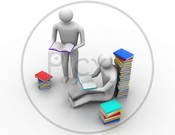 3D People Reading Book, Education Concept