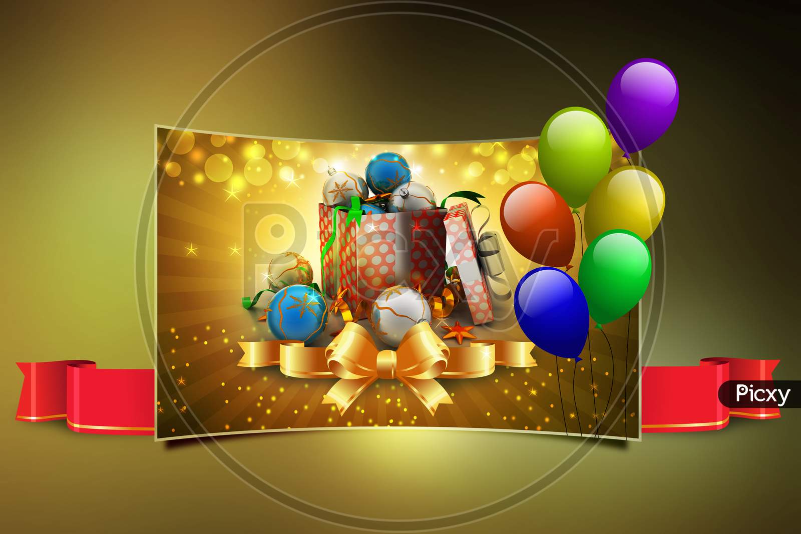 New Year Gift Box With Bubbles