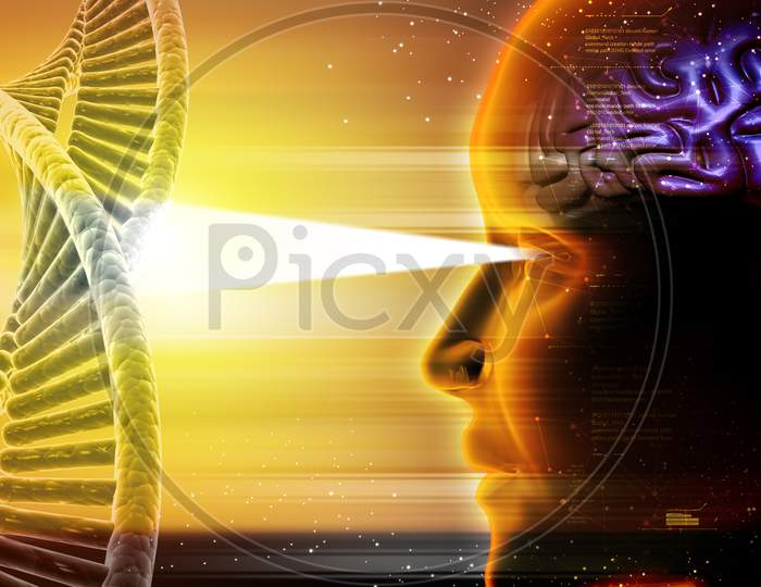 Man Head And Dna With Cosmic Energy