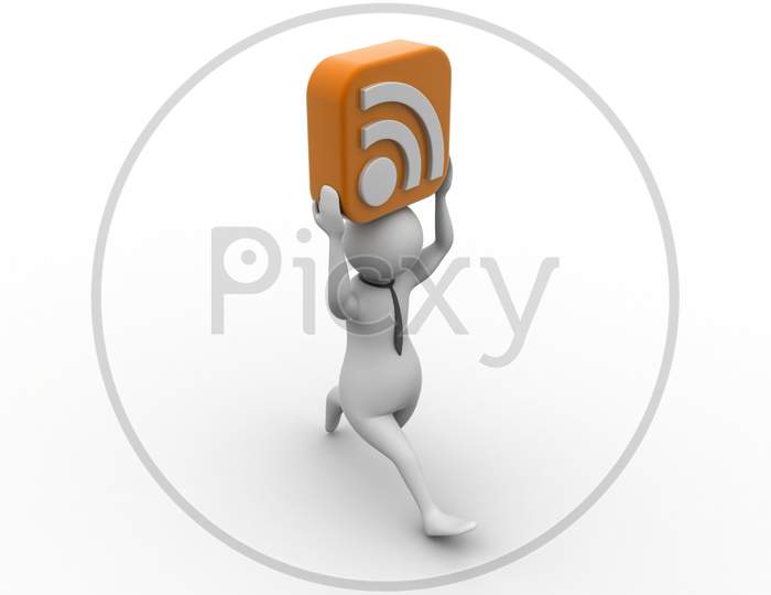 3D Man With Rss Sign
