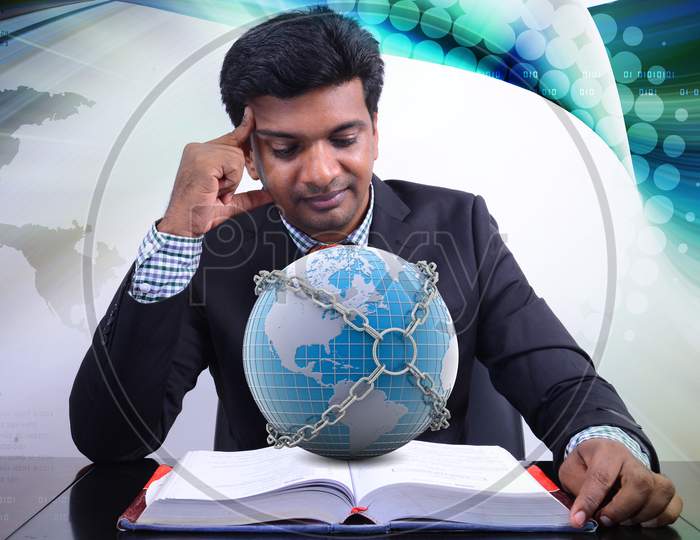 Man Showing Concept Of Global Business