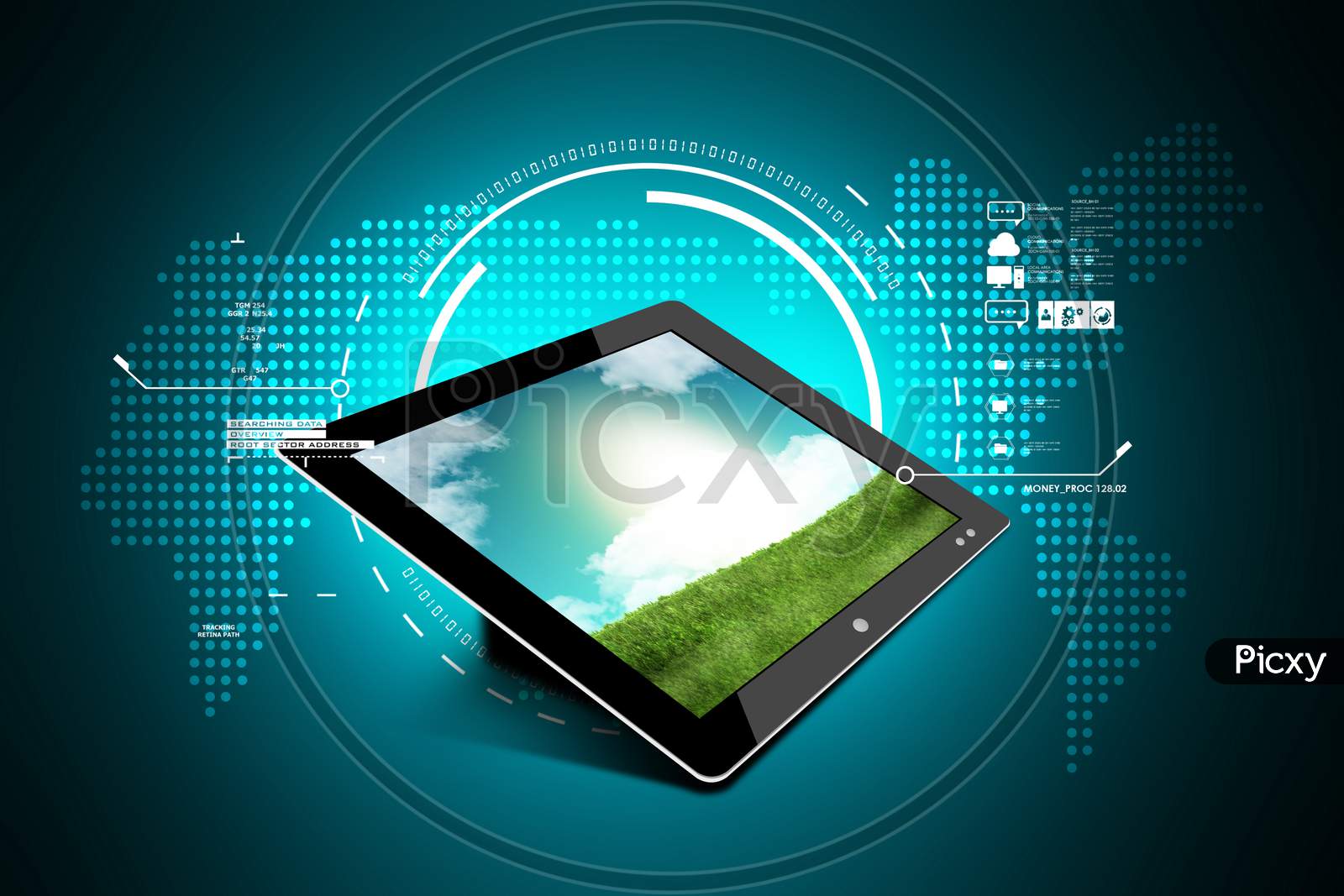 A Tablet or iPad with Coloured Background
