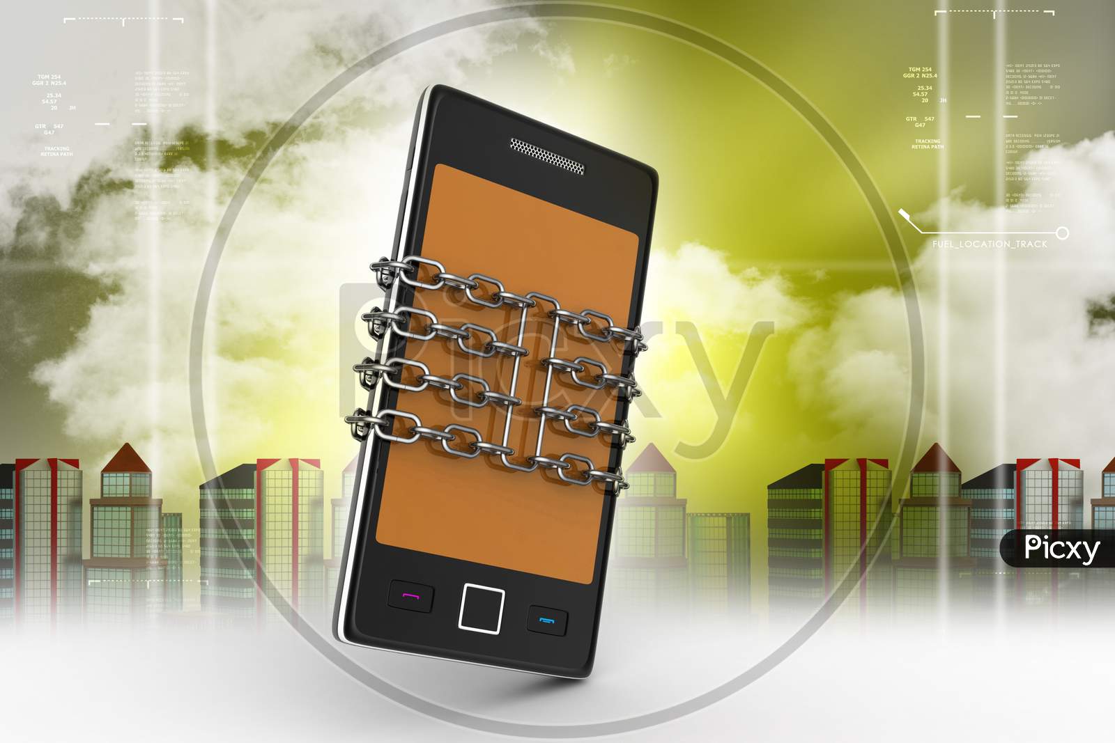 A Smartphone or Mobile Phone locked with Chains