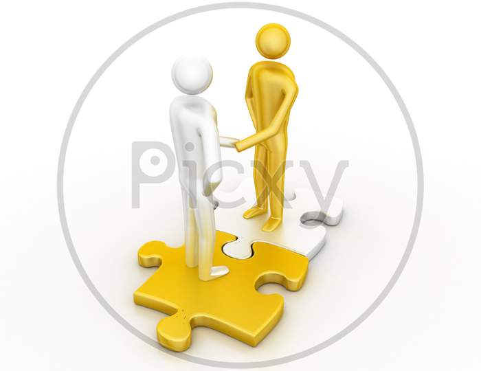 3D  Puzzle And People On White Background