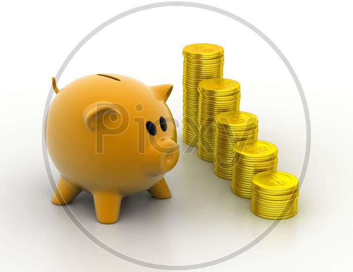 Piggy Bank With Gold Coins