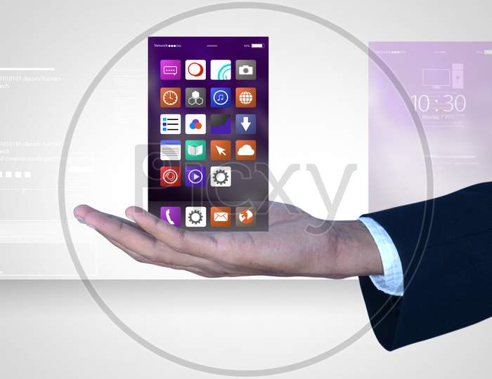 Man Showing App Icons In Tablet