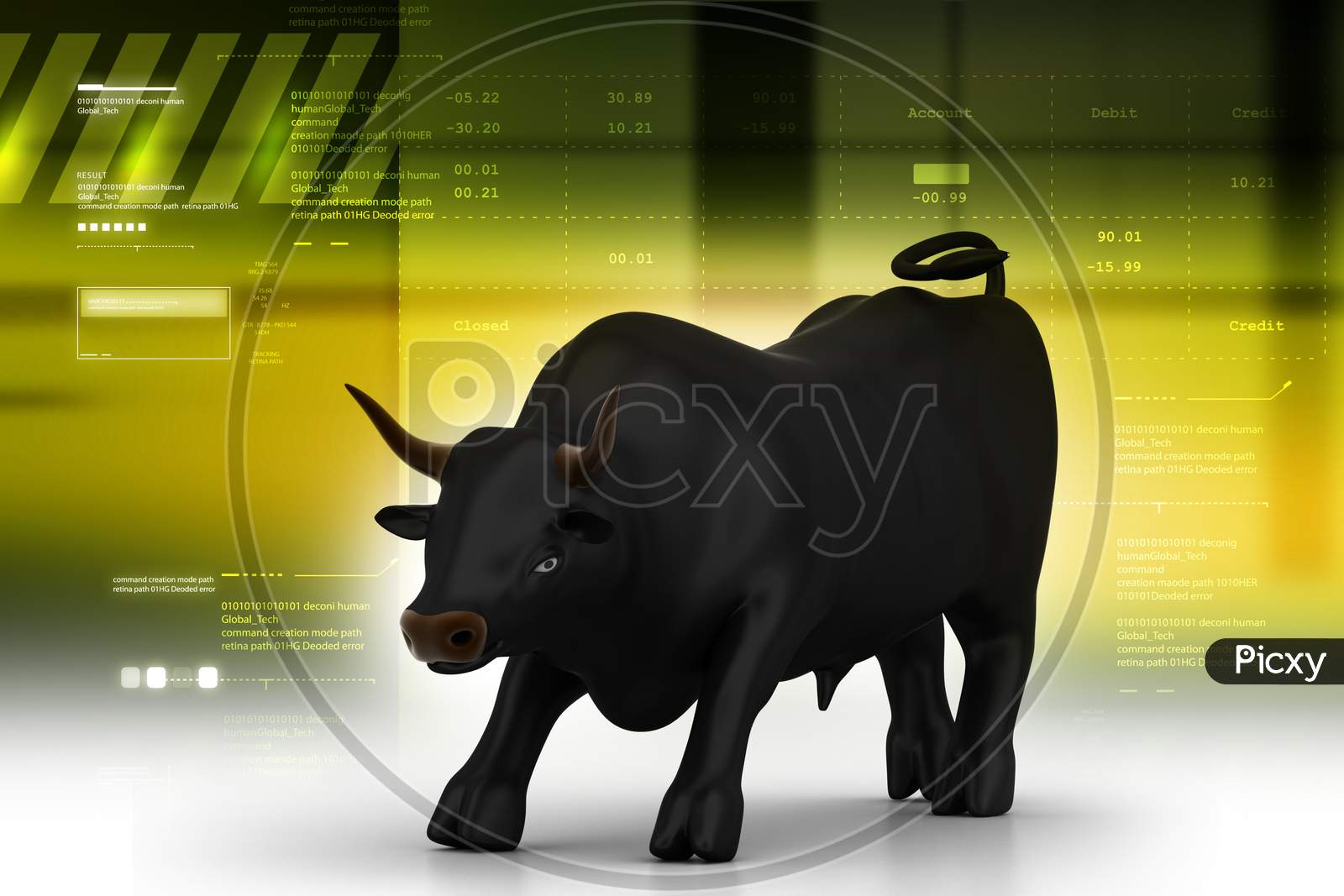 Rising golden business bull in color background