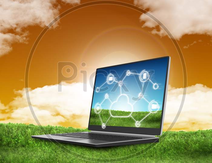 Laptop On Green Grass