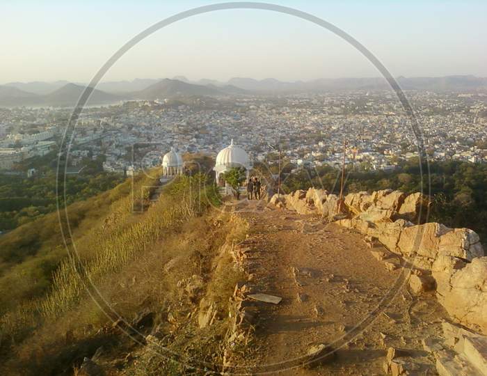 view of Udaipur city from the top of hills