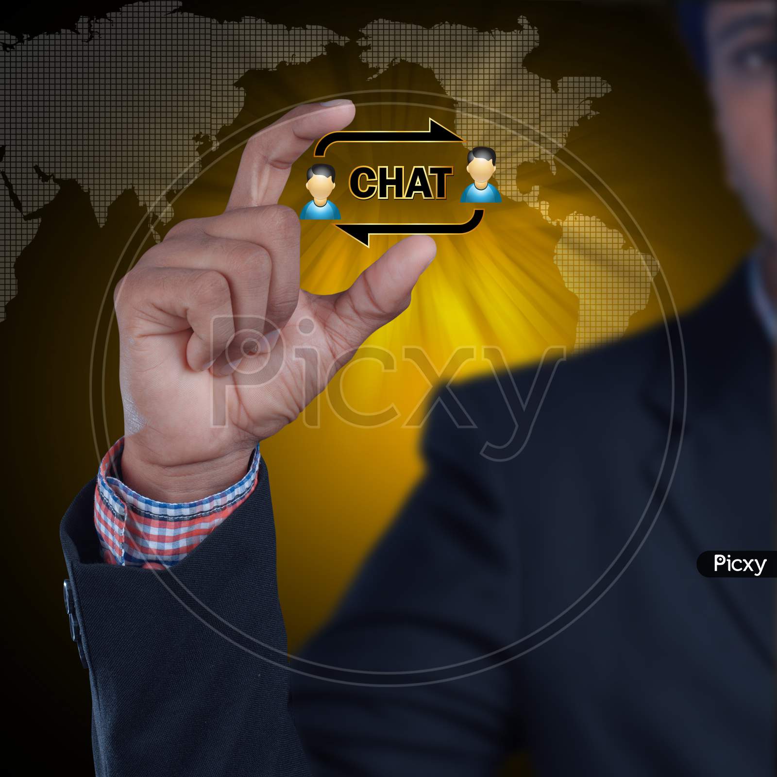 Close up shot of a Person hand holding a Chat or Conversation Icon