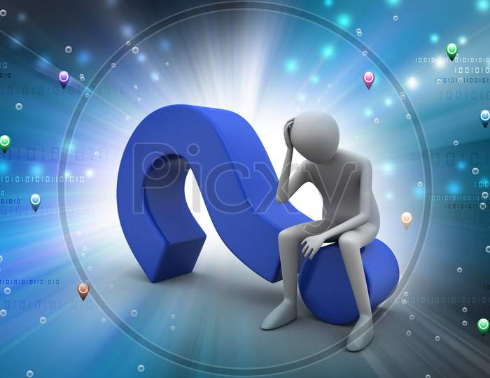 A 3D Man on Question Mark - Concept of a Thinking Man