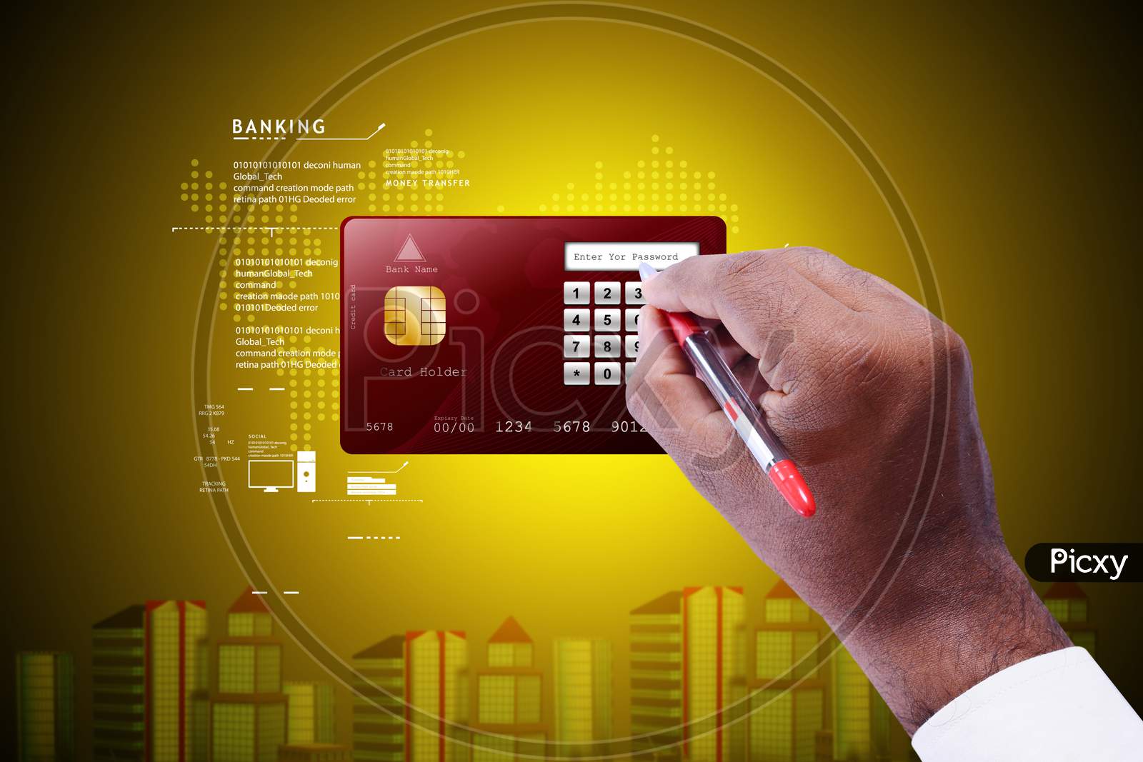 Business Man Showing Credit Card In Color Background