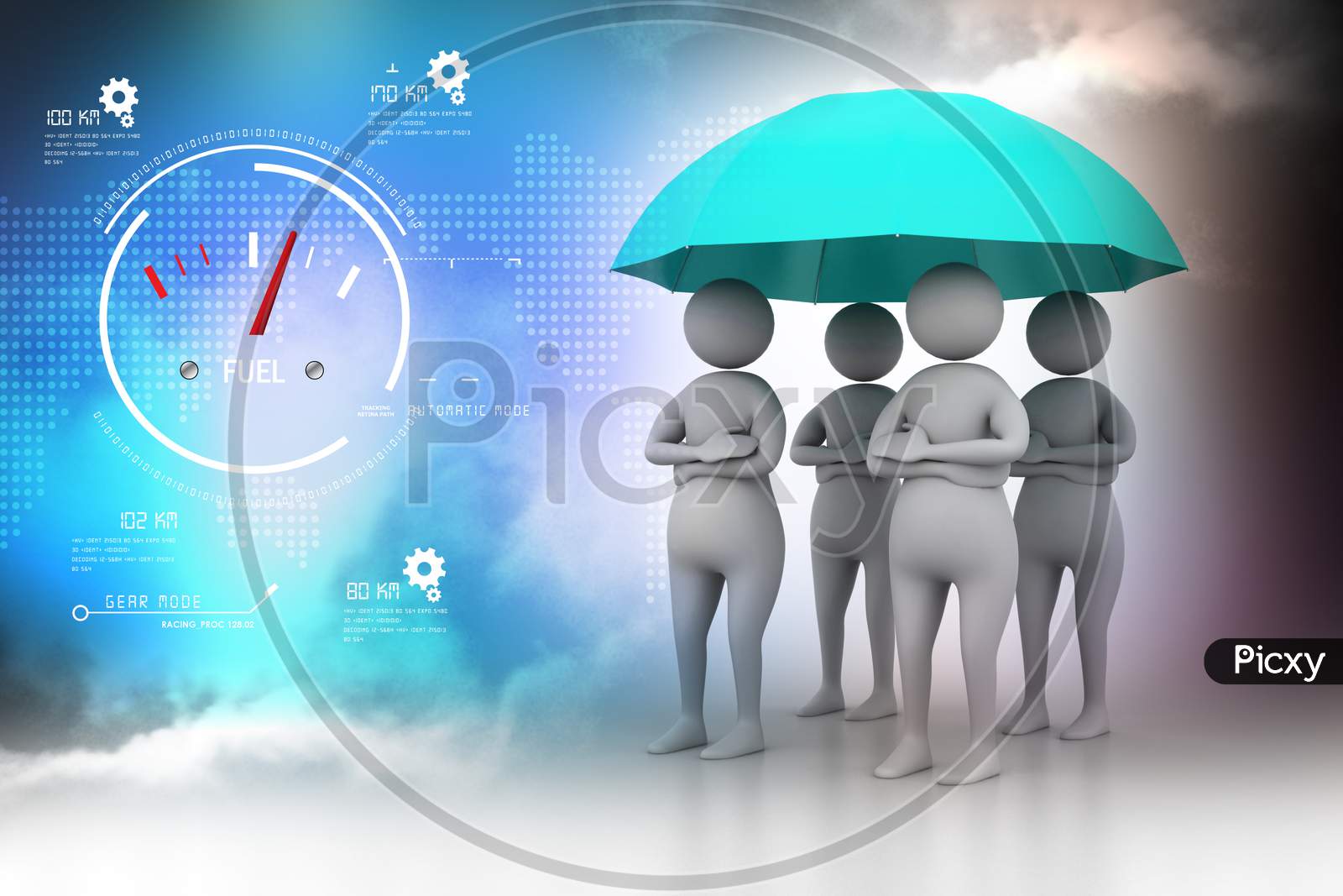 A Couple of 3D People under an Umbrella