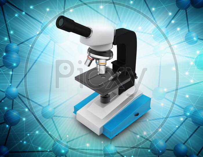 Microscope With Platelets And Virus In Color Background