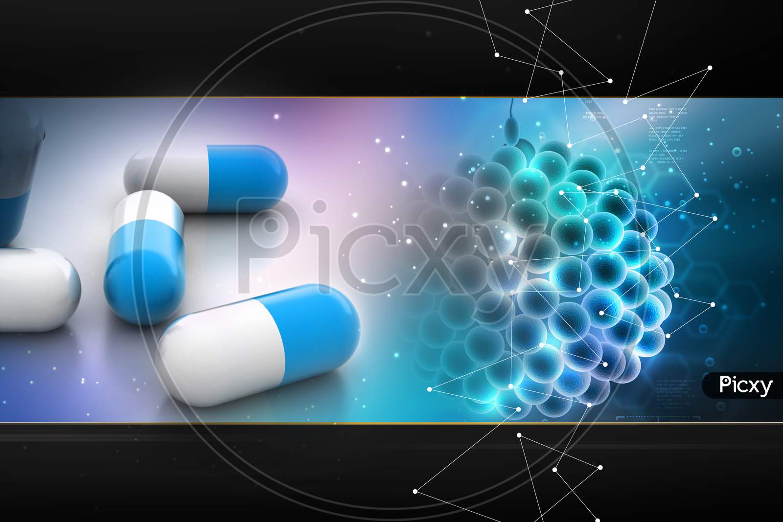 Medical Pills or Tablets with Sperm Cells in the Background