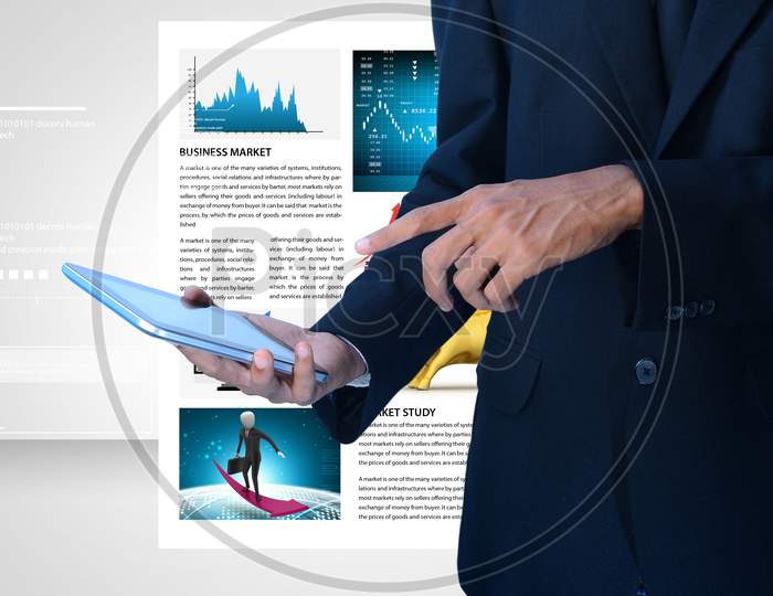 Man Looking The Stock Market Chart In Tablet Computer
