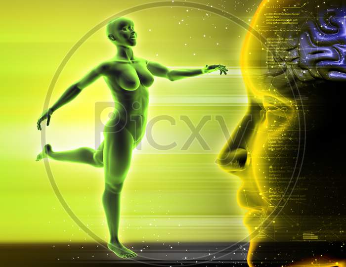 3D Woman With Yoga Steps