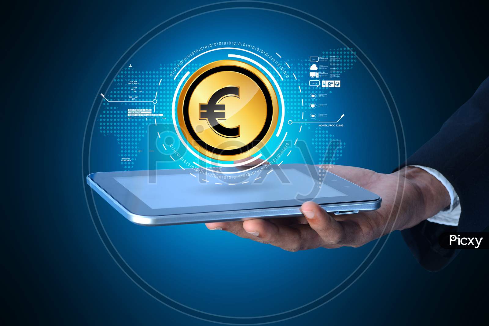 Concept of a Person Holding A Tablet with Euro Currency
