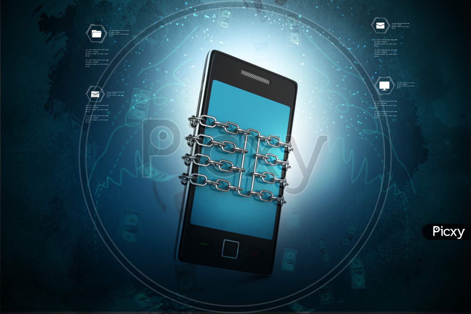 A Smartphone locked with Chains - Concept of Mobile Security