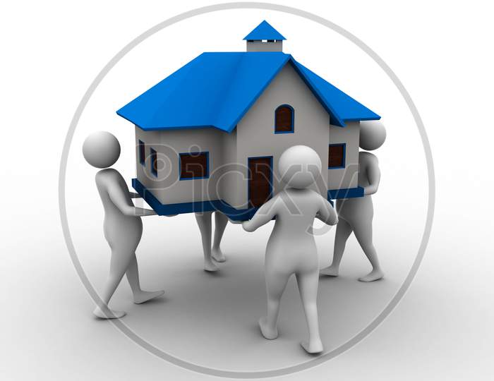 3D People Holding A House