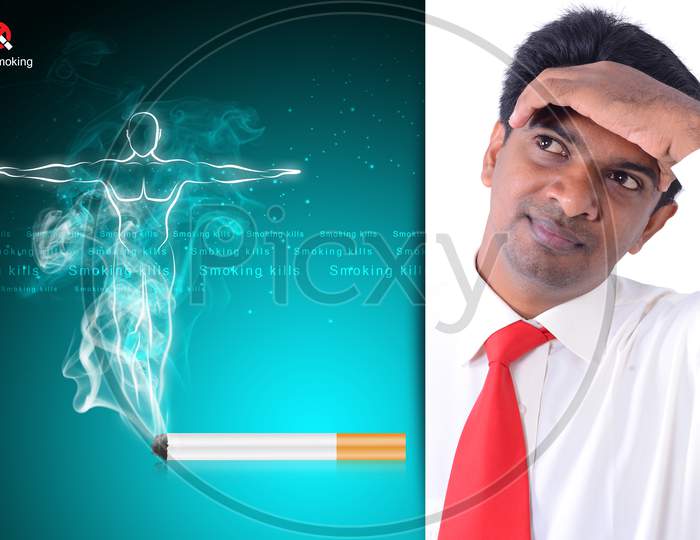 Man Thinking About  Cigarette Smoking