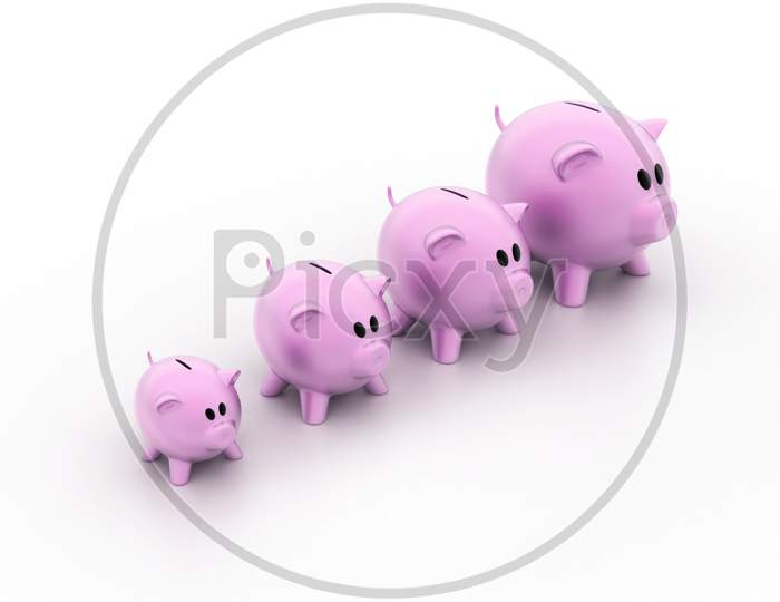 Pink Piggy Banks Increasing In Size