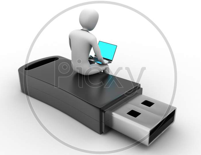 3D Man And Laptop Sitting Usb