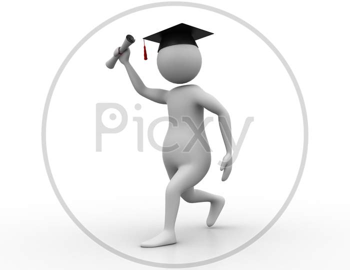 3D Man Holding Graduation Diploma