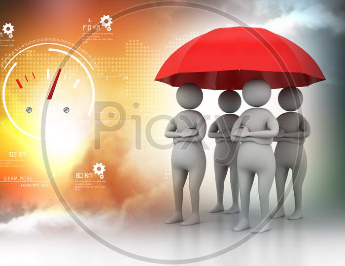 A Group of 3d Men's Under An Umbrella