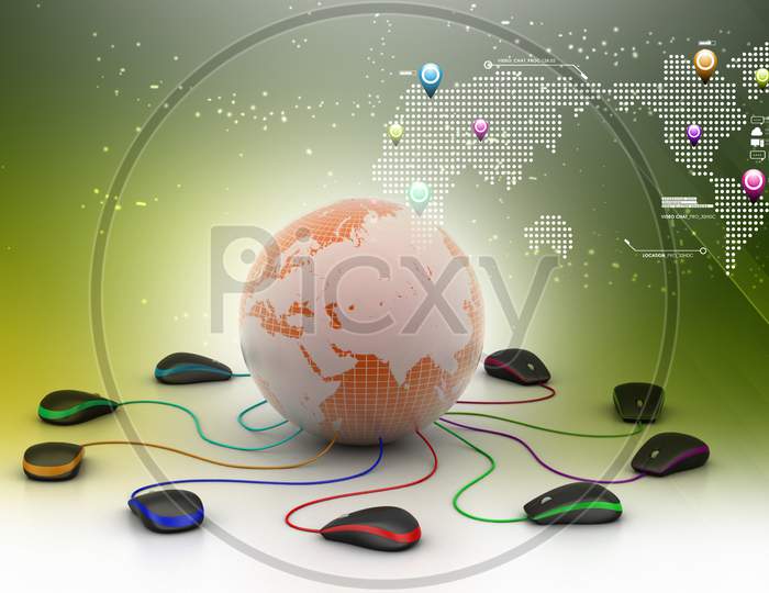 Group of Computer Mouses Connected to a Globe