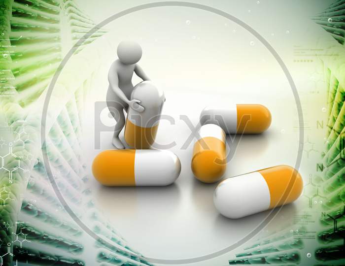 People With Pills In Color Background
