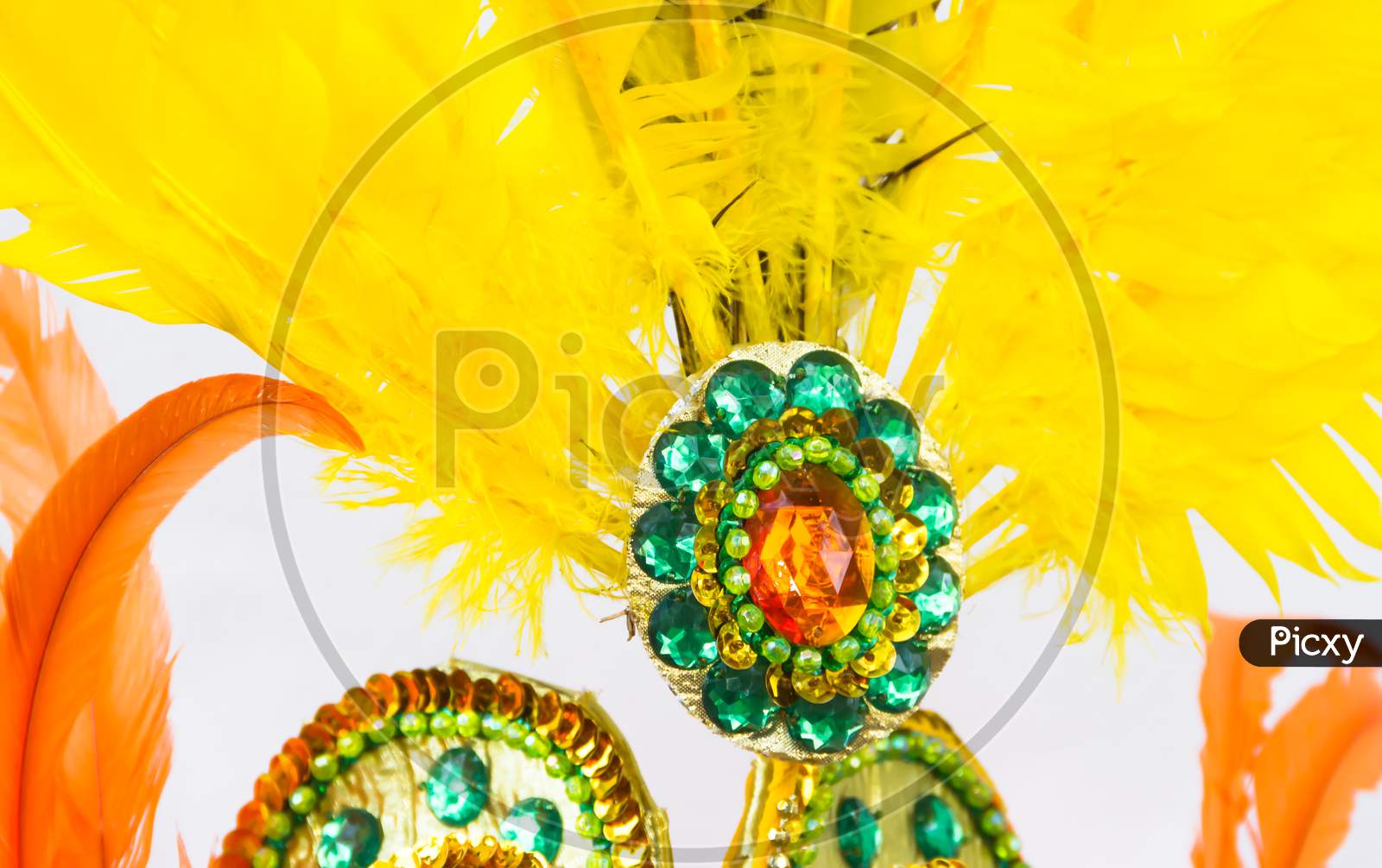 Helmet Decorated With Bright Stones And Feathers For Carnival