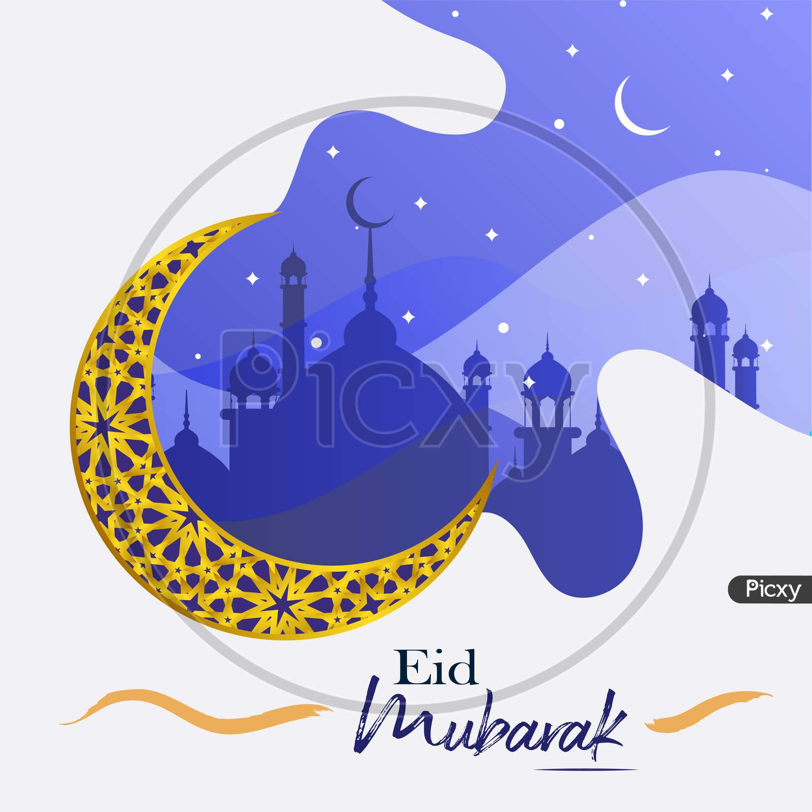 Eid Mubarak Greeting Poster, Card With Paint Brush Effect, Flat Illustration, Vector